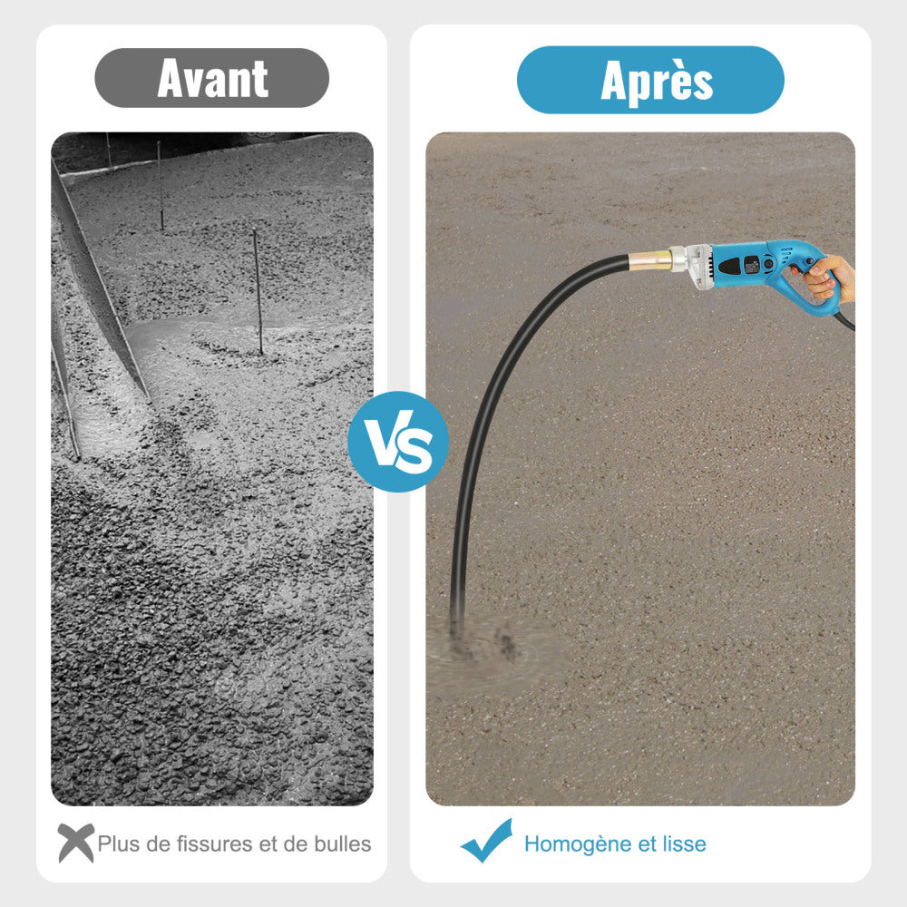 Vibreur Béton Électrique 1300W - Tuyau 1.5m