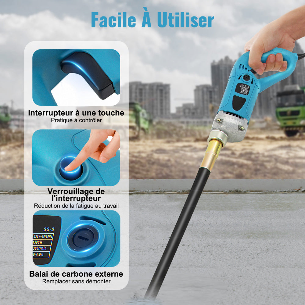 Vibreur Béton Électrique 1300W - Tuyau 1.5m