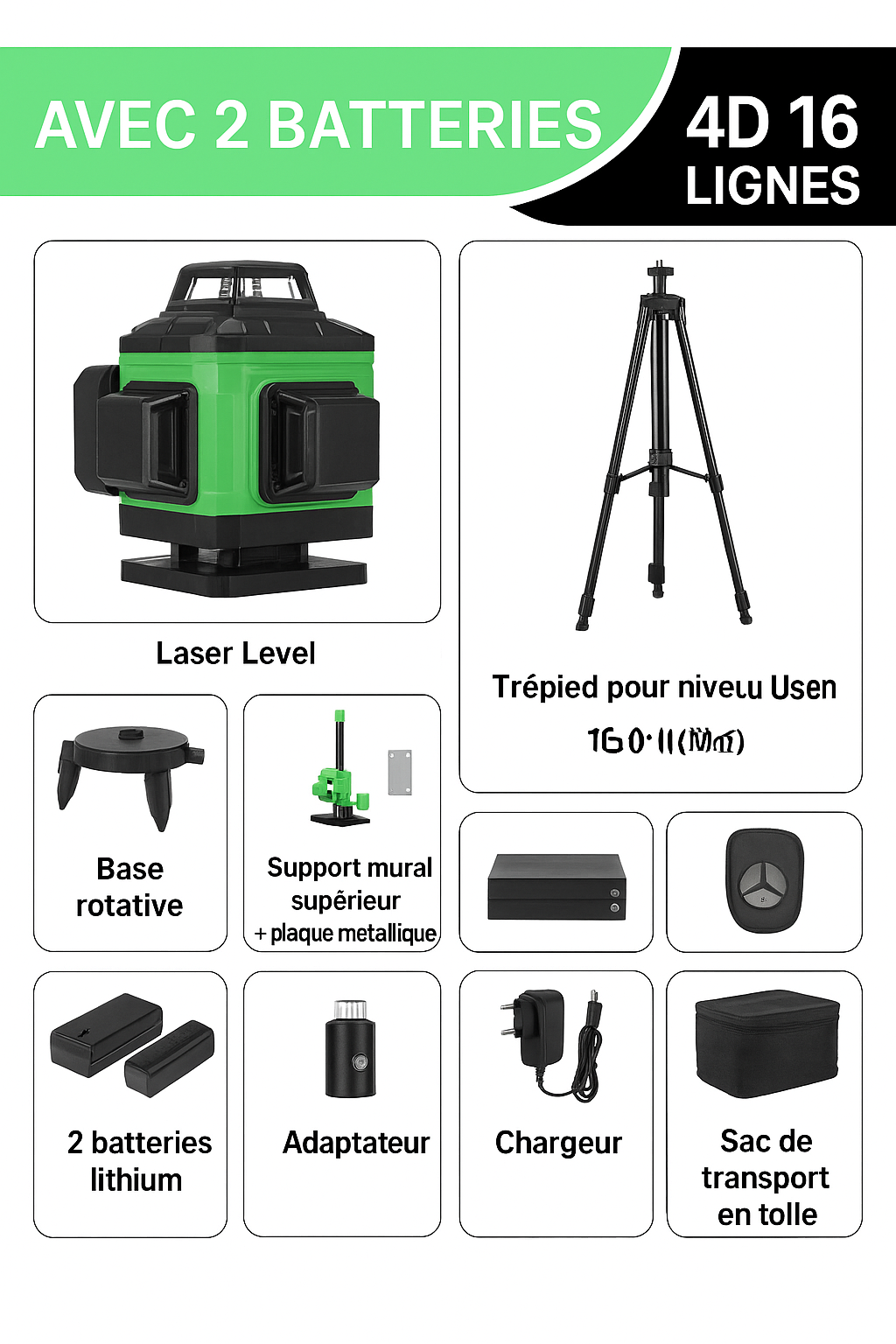 Niveau Laser 4D - 16 Lignes Auto-Nivelant 360°
