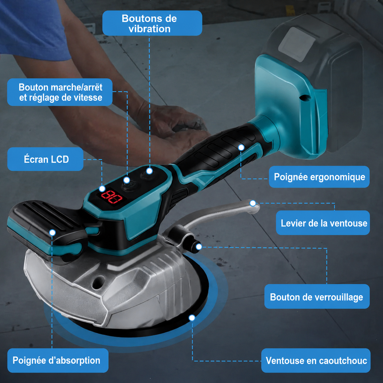 Ventouse Vibrante Carrelage Sans Fil