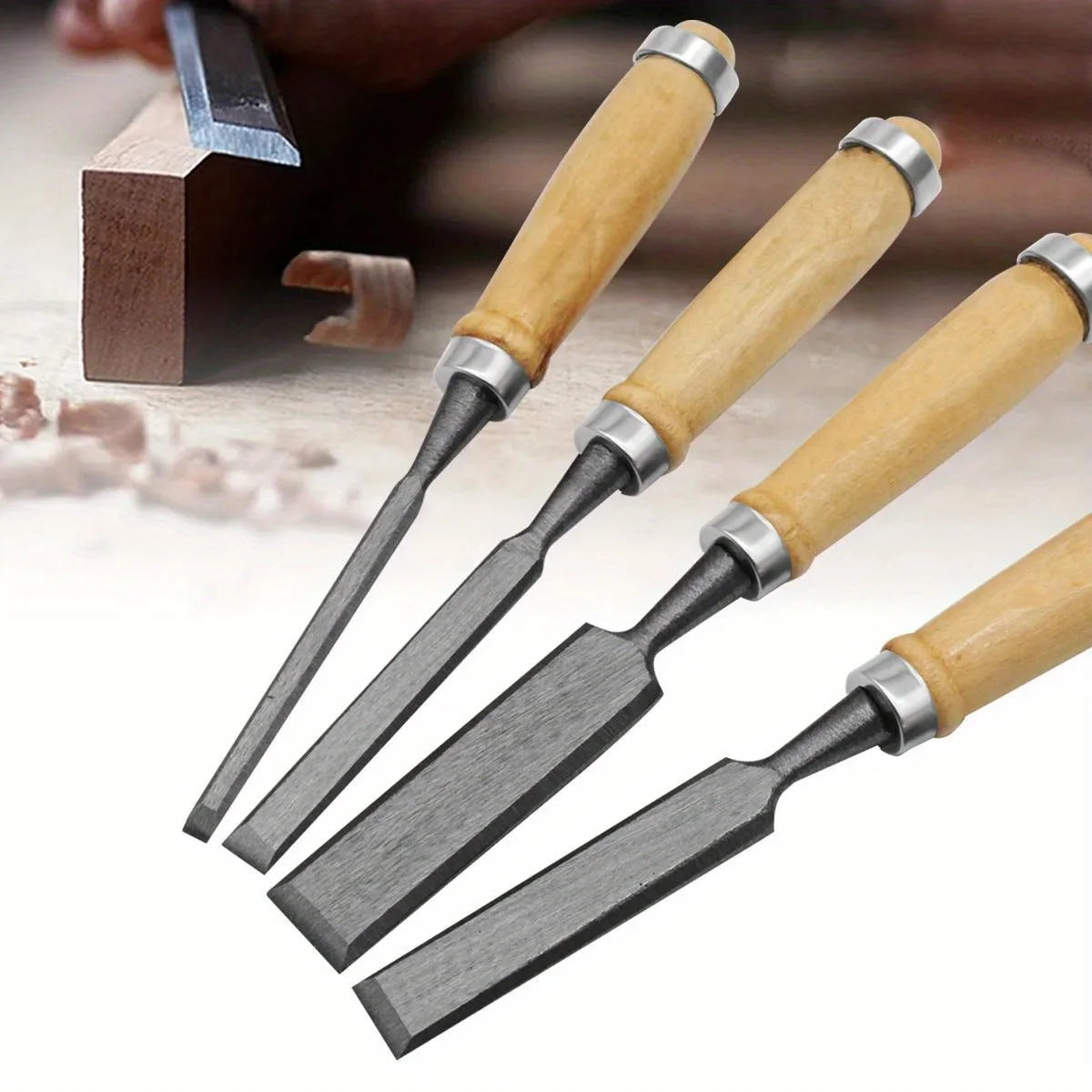 Set 4 Ciseaux a Bois - Acier Poignées Ergonomiques