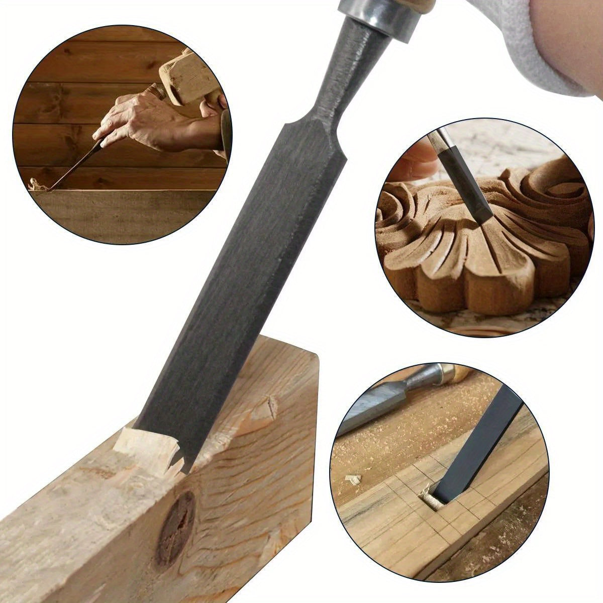 Set 4 Ciseaux a Bois - Acier Poignées Ergonomiques