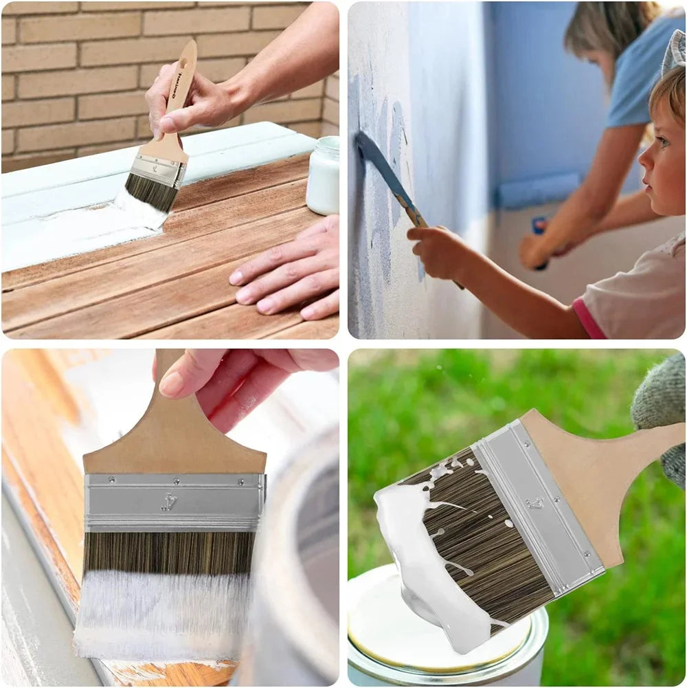 Set Pinceaux Peinture - Manche Bois Double Épaisseur
